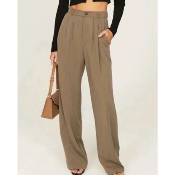 Reformation Pants - REFORMATION Mason Pants •Women 4 PETITE•Wide Leg Trouser Office Pleated Tan $178
